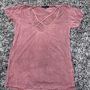 Oliviaceous burgundy crisscross t shirt